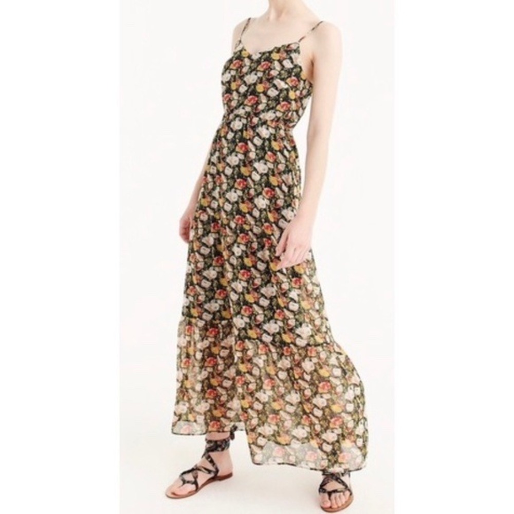 J.Crew Mercantile Floral Maxi‎ Dress Womens 6 Black Multi Tiered Spaghetti Strap